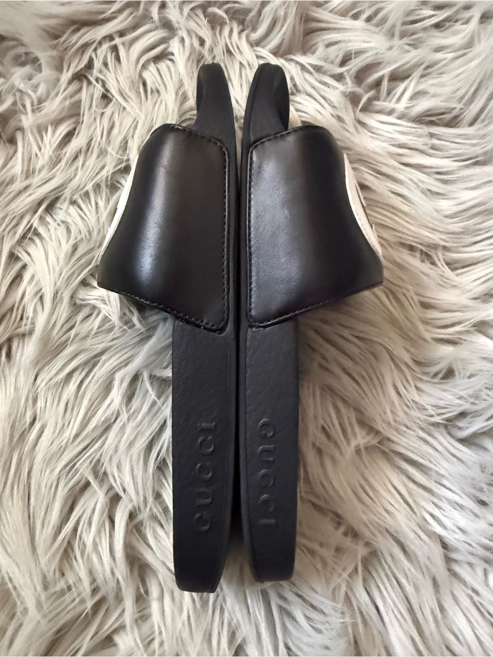 GUCCI Nappa Miro Soft Calfskin Women Interlocking G Slide Sandals 37 Black White - Picture 8 of 14